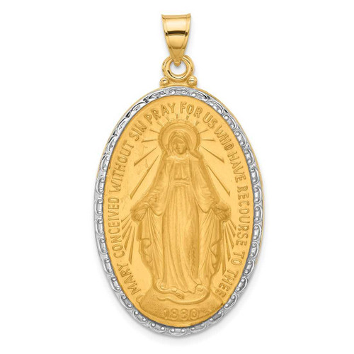 Image of 14K Yellow Gold with Rhodium Satin and Polished Miraculous Medal Solid Oval Pendant XR2124 Image of 14K Yellow Gold with Rhodium Satin and Polished Miraculous Medal Solid Oval Pendant XR2124