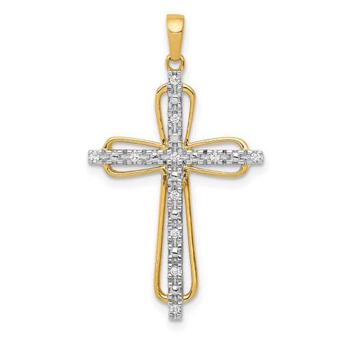 10k Yellow Gold & rhodium Diamond Cross Pendant