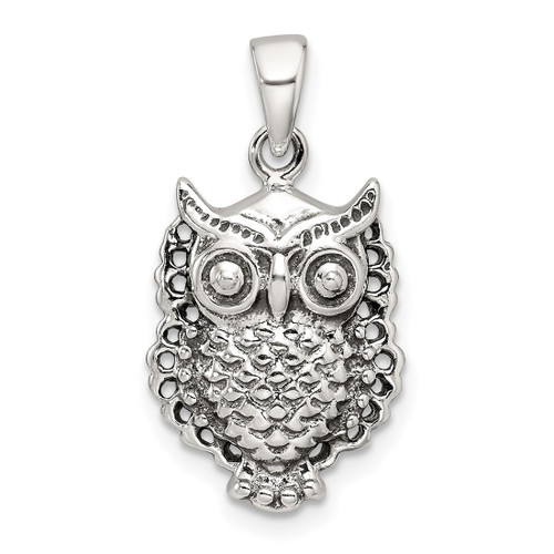 Sterling Silver Polished and Antiqued Owl Pendant