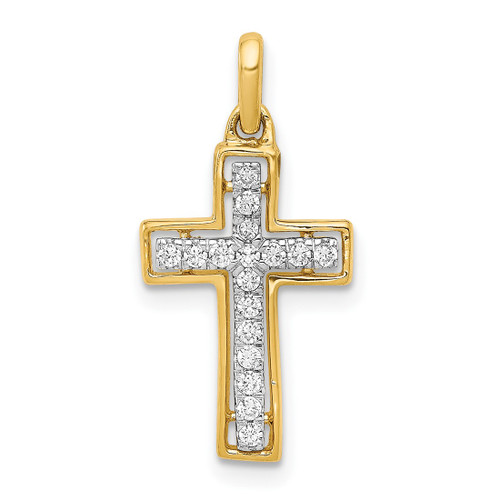 10k Yellow Gold and Rhodium 1/8ctw Diamond Cross Pendant