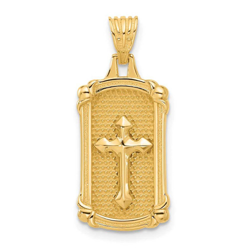 Image of 14K Yellow Gold Polished and Textured Dog Tag Cross Pendant