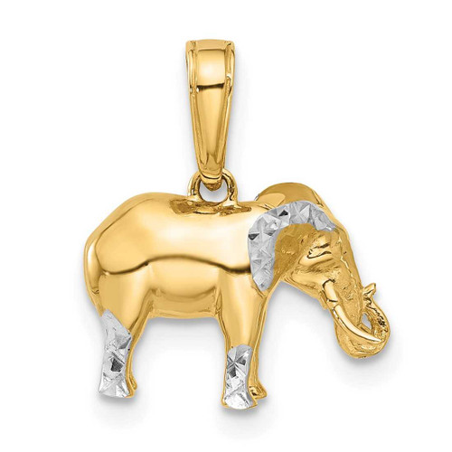 Image of 14K Yellow Gold and White Rhodium Diamond-cut 3D Elephant Pendant