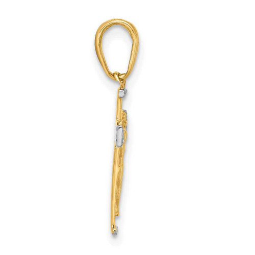 Image of 14K Yellow Gold and White Rhodium Diamond-cut Crucifix Cross Pendant
