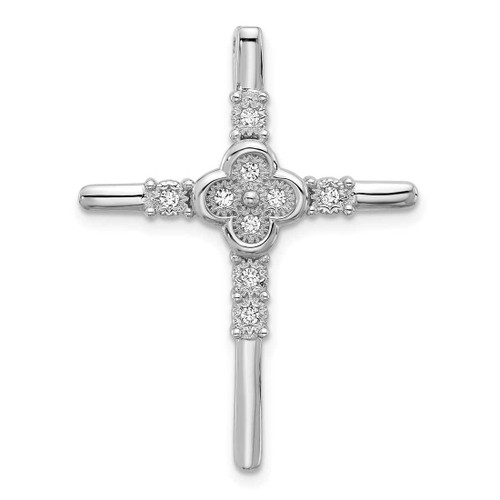 Image of Sterling Silver Rhodium-plated Polished Flower CZ Cross Chain Slide Pendant