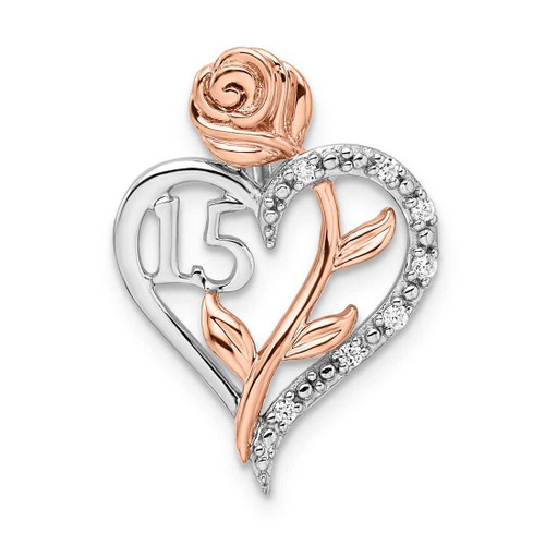 Image of Pink Sterling Silver CZ Quinceanera Heart Pendant PM7430-005-SSWRCZ