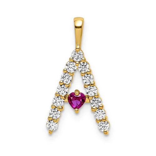 Image of Gold-plated Sterling Silver Large Initial A CZ & Created Ruby Pendant