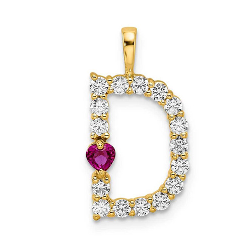 Image of Gold-plated Sterling Silver Large Initial D CZ & Created Ruby Pendant