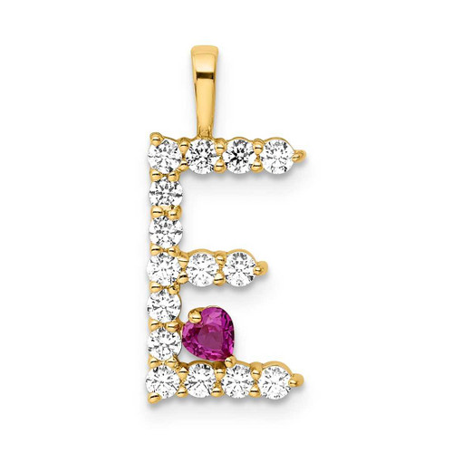 Image of Gold-plated Sterling Silver Large Initial E CZ & Created Ruby Pendant