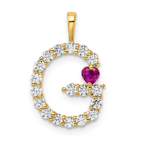 Image of Gold-plated Sterling Silver Large Initial G CZ & Created Ruby Pendant