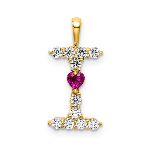 Image of Gold-plated Sterling Silver Large Initial I CZ & Created Ruby Pendant