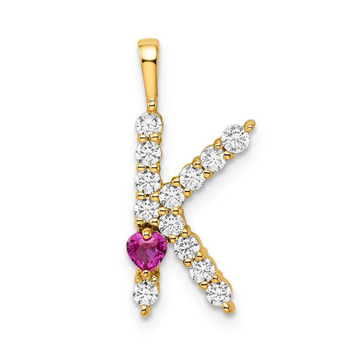 Image of Gold-plated Sterling Silver Large Initial K CZ & Created Ruby Pendant