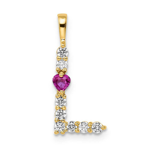 Image of Gold-plated Sterling Silver Large Initial L CZ & Created Ruby Pendant
