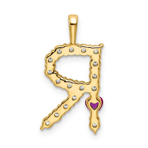 Image of Gold-plated Sterling Silver Large Initial R CZ & Created Ruby Pendant