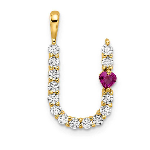 Image of Gold-plated Sterling Silver Large Initial U CZ & Created Ruby Pendant