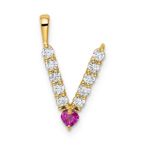 Image of Gold-plated Sterling Silver Large Initial V CZ & Created Ruby Pendant