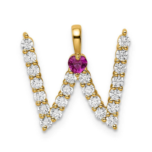 Image of Gold-plated Sterling Silver Large Initial W CZ & Created Ruby Pendant