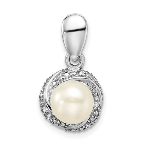 Sterling Silver Rhodium-plated w/Diamond & Freshwater Cultured Pearl Pendant