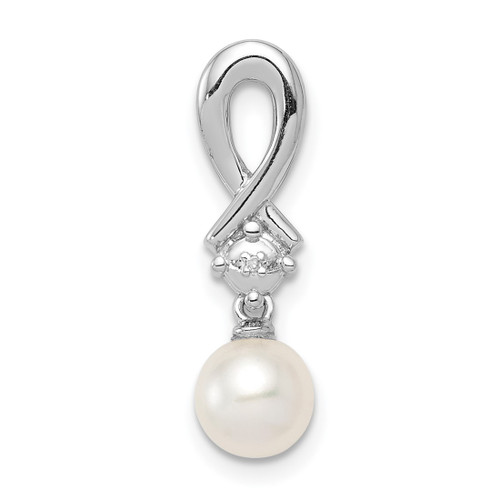 Sterling Silver Rhodium-plated Freshwater Cultured Pearl Diamond Chain Slide Pendant