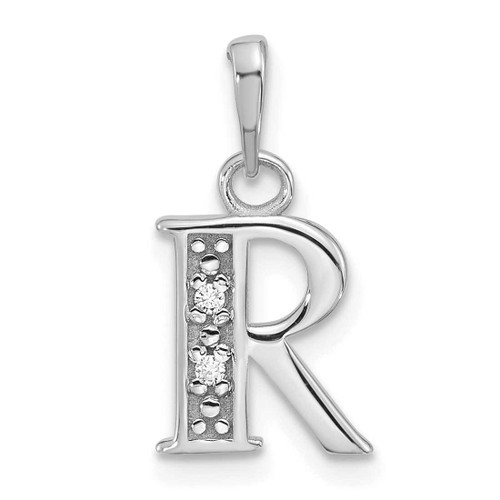 Image of 14K White Gold Diamond Letter R Initial Pendant YC1541WR