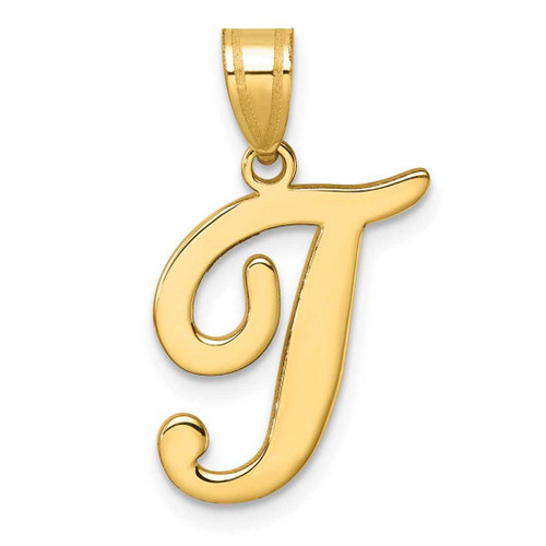 Image of 14K Yellow Gold Script Letter T Initial Pendant YC1540T