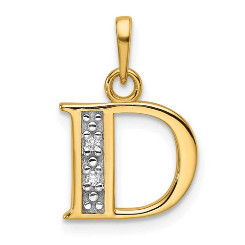 Image of 14K Yellow Gold with Rhodium Diamond Letter D Initial Pendant YC1541D