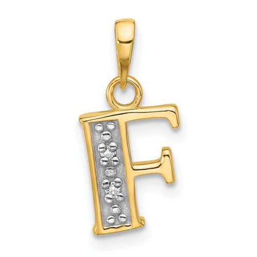 14K Yellow Gold with Rhodium Diamond Letter F Initial Pendant YC1541F