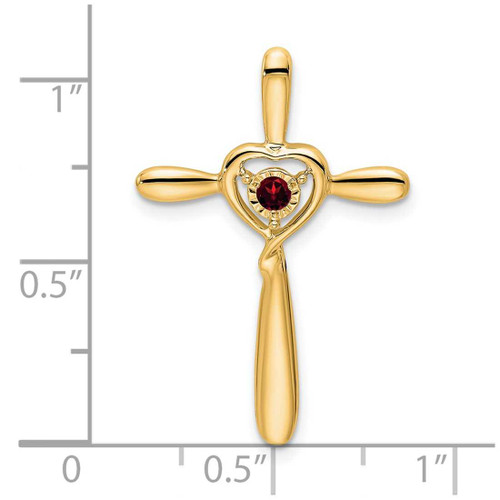 Image of 14K Yellow Gold Garnet Cross w/Heart Chain Slide Pendant