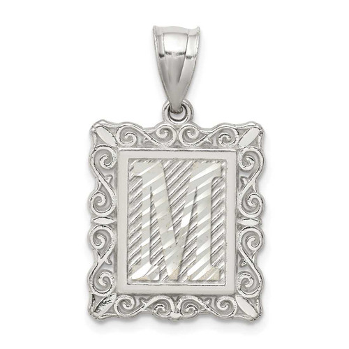 Image of Sterling Silver Square Diamond-cut Letter M Initial Pendant