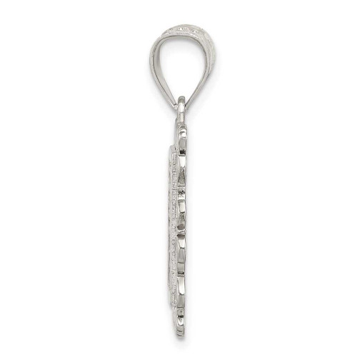 Image of Sterling Silver Square Diamond-cut Letter V Initial Pendant