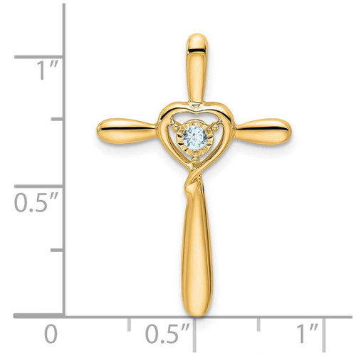 Image of 14K Yellow Gold Aquamarine Cross w/Heart Chain Slide Pendant