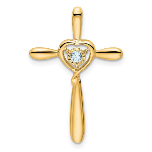 Image of 14K Yellow Gold Aquamarine Cross w/Heart Chain Slide Pendant