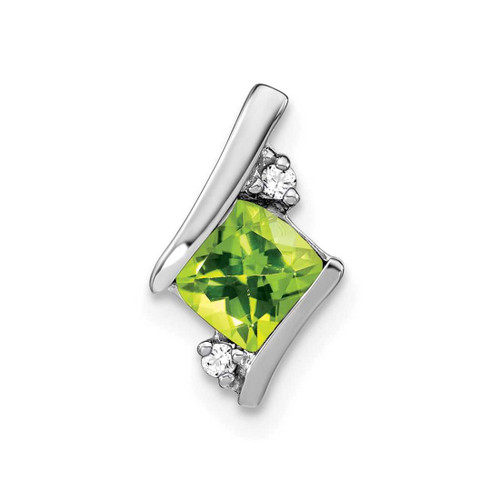 Image of 14K White Gold Cushion Peridot and Diamond Chain Slide Pendant