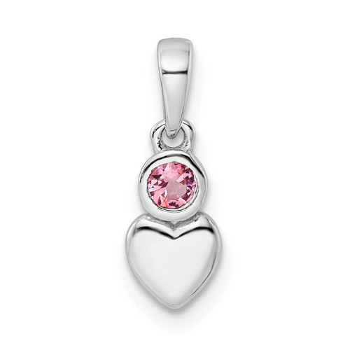Image of Sterling Silver Rhodium-plated Polished Pink Tourmaline Heart Pendant