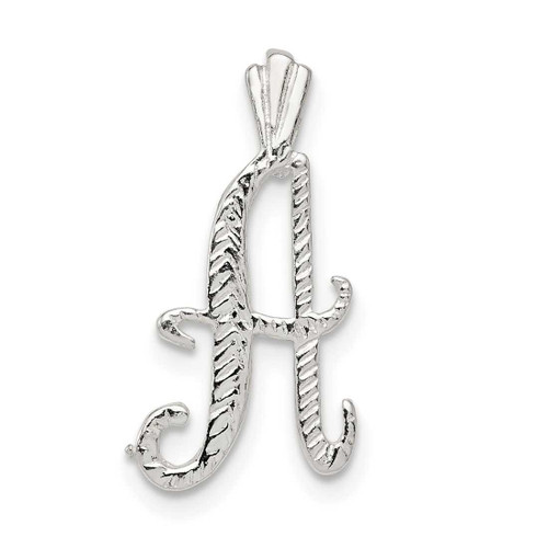 Image of Sterling Silver Polished & Textured Letter A Initial Chain Slide Pendant