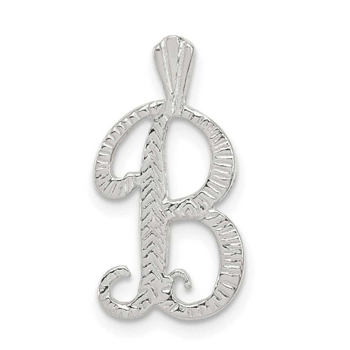 Image of Sterling Silver Polished & Textured Letter B Initial Chain Slide Pendant