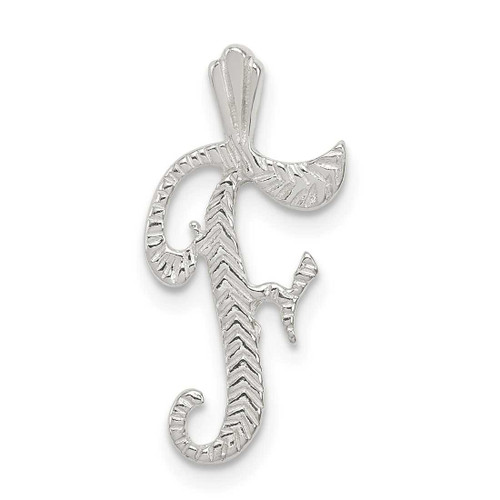 Image of Sterling Silver Polished & Textured Letter F Initial Chain Slide Pendant