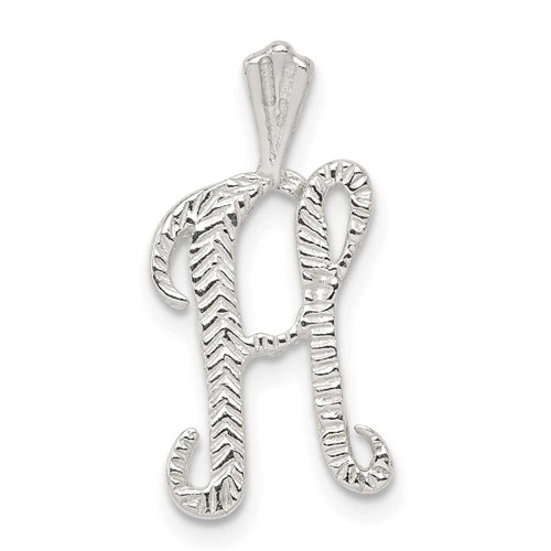 Image of Sterling Silver Polished & Textured Letter H Initial Chain Slide Pendant