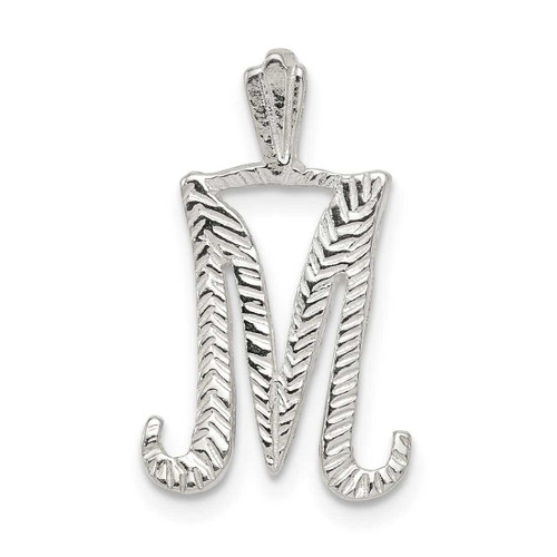 Image of Sterling Silver Polished & Textured Letter M Initial Chain Slide Pendant