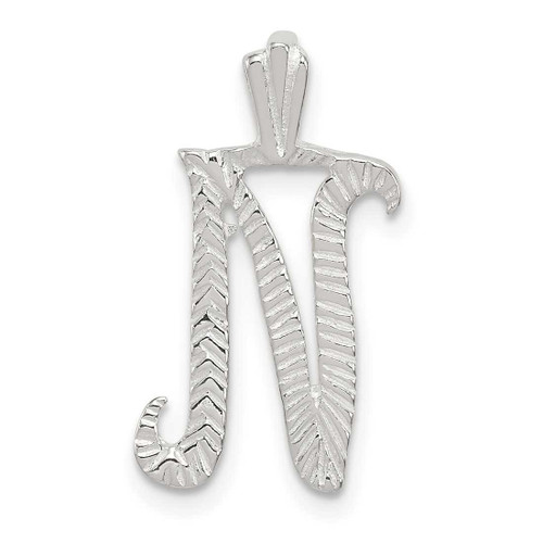 Image of Sterling Silver Polished & Textured Letter N Initial Chain Slide Pendant