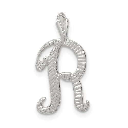 Image of Sterling Silver Polished & Textured Letter R Initial Chain Slide Pendant