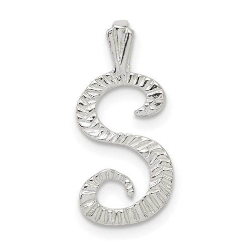 Image of Sterling Silver Polished & Textured Letter S Initial Chain Slide Pendant