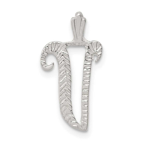 Image of Sterling Silver Polished & Textured Letter V Initial Chain Slide Pendant