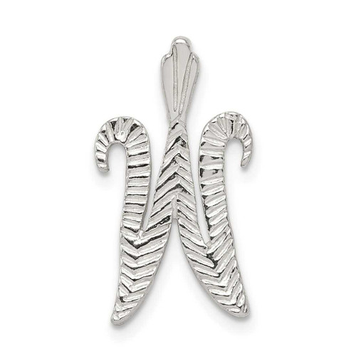 Image of Sterling Silver Polished & Textured Letter W Initial Chain Slide Pendant