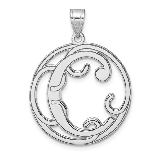 Large Sterling Silver Rhodium-plated Fancy Script Letter C Initial Pendant