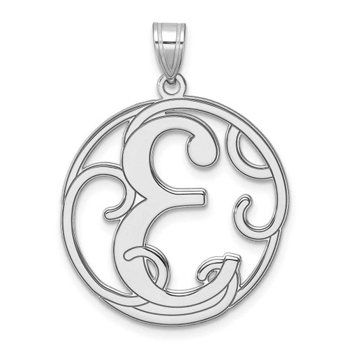 Image of Large Sterling Silver Rhodium-plated Fancy Script Letter E Initial Pendant
