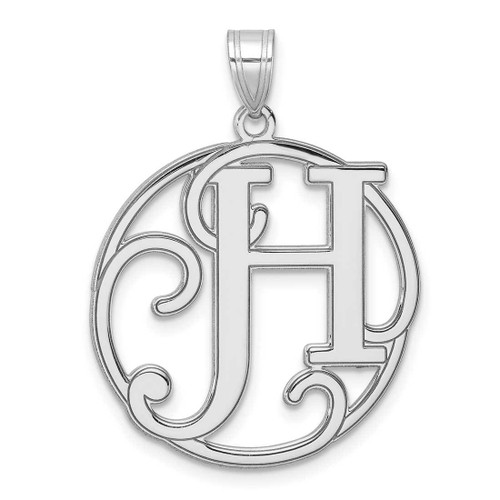 Image of Large Sterling Silver Rhodium-plated Fancy Script Letter H Initial Pendant