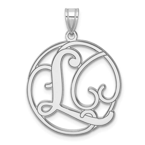 Image of Large Sterling Silver Rhodium-plated Fancy Script Letter L Initial Pendant