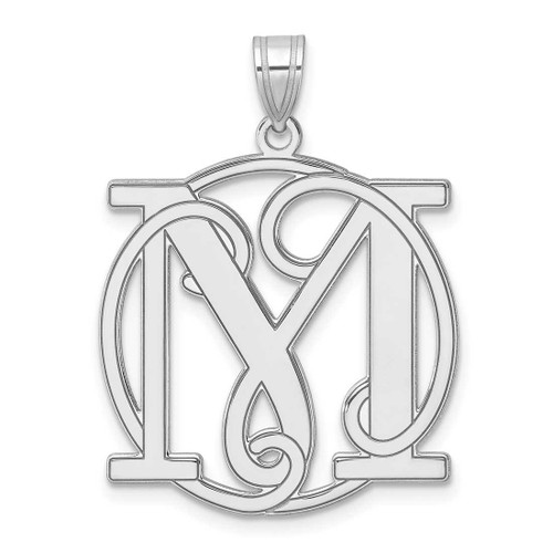 Image of Large Sterling Silver Rhodium-plated Fancy Script Letter M Initial Pendant