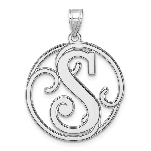 Image of Large Sterling Silver Rhodium-plated Fancy Script Letter S Initial Pendant