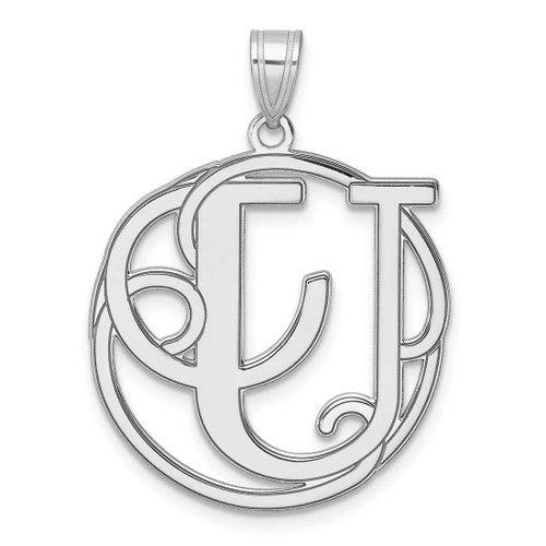 Image of Large Sterling Silver Rhodium-plated Fancy Script Letter U Initial Pendant